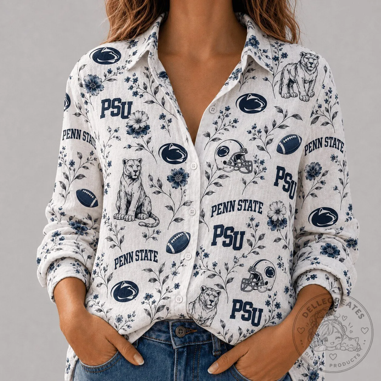 Penn State Nittany Lions Football Floral Pattern Long-Sleeve Shirt