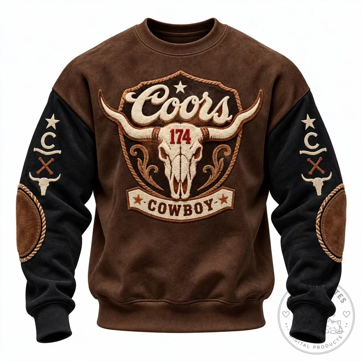 Coors Cowboy Western Style Crewneck Sweatshirt with Longhorn Skull Design