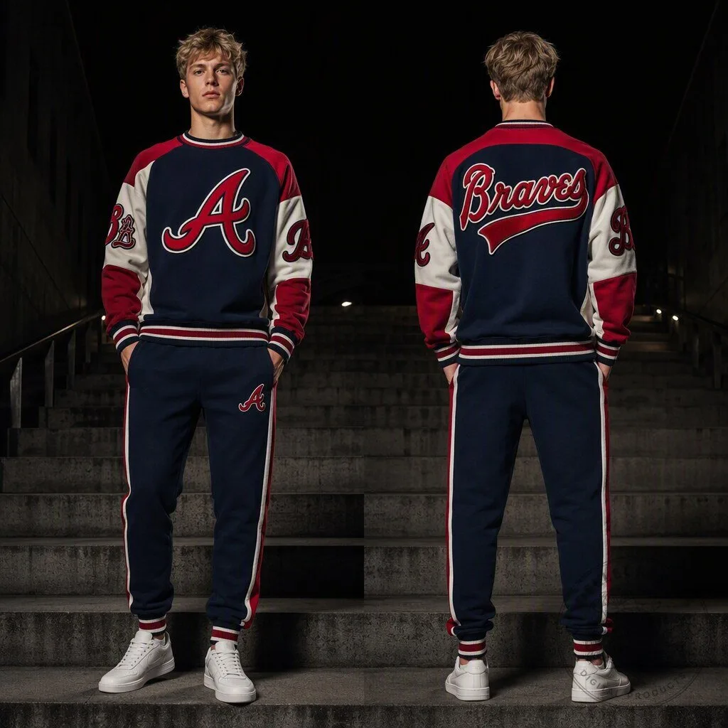 Atlanta Braves Baseball Team Logo Vintage Style Sweatshirt and Pants Set