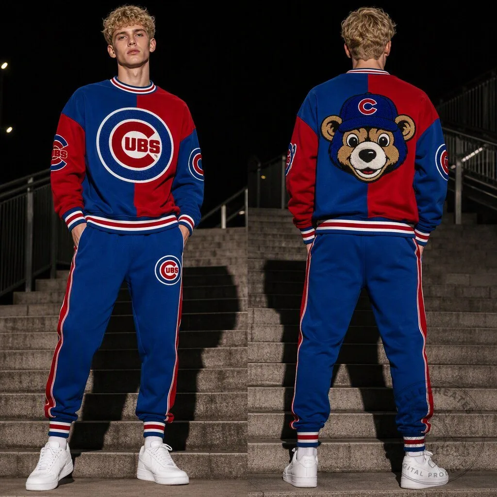 Chicago Cubs Baseball Bear Mascot Red Blue Sweatshirt and Pants Set