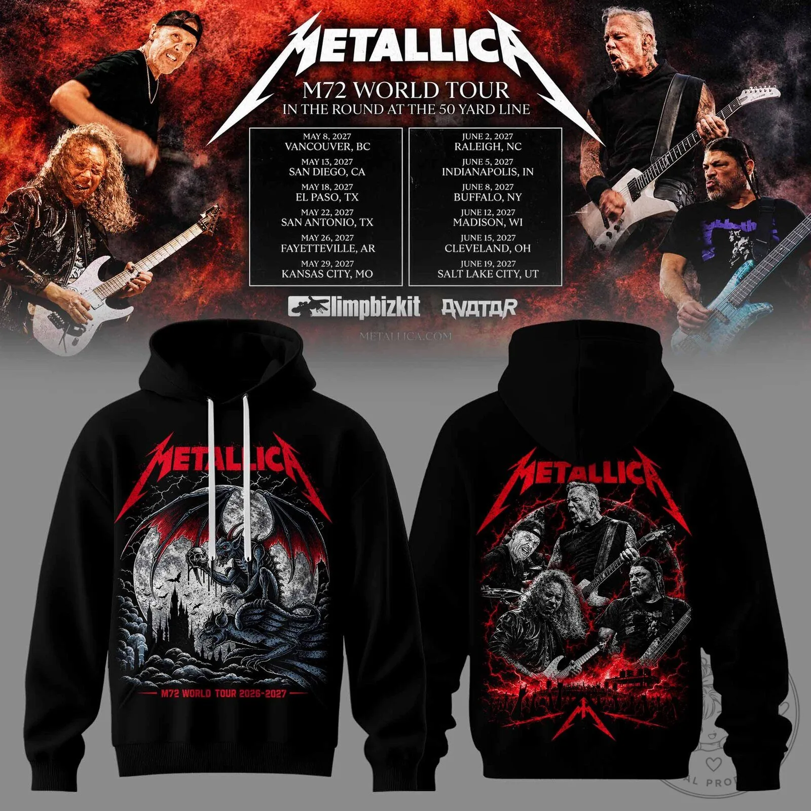 Metallica M72 World Tour 2026-2027 Concert Dates Graphic Hoodie
