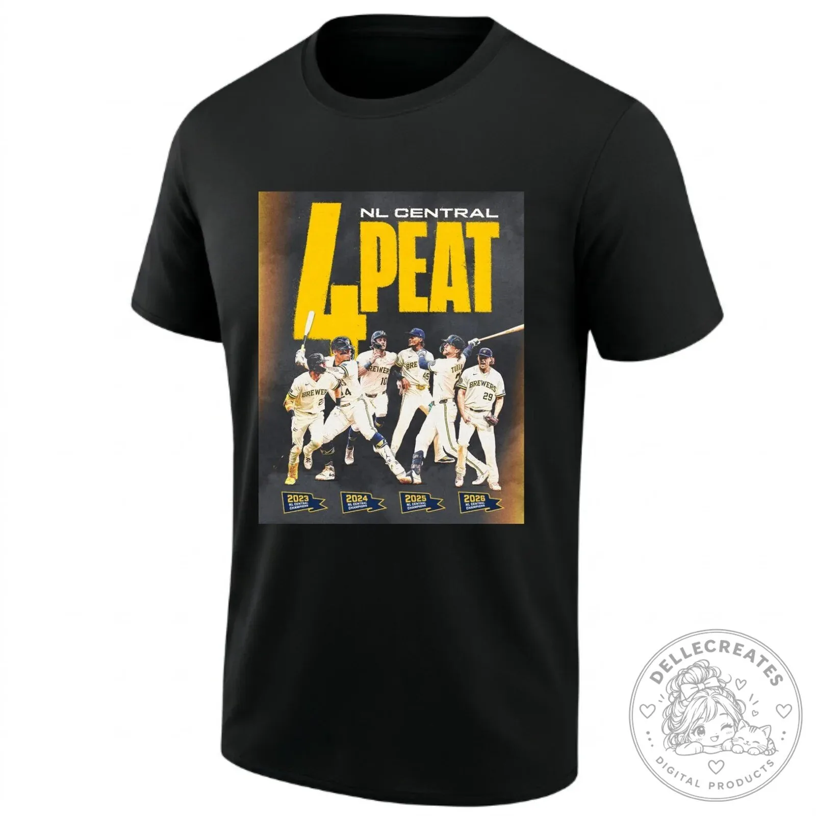 Milwaukee Brewers 2026 Four Peat NL Central Baseball Champions Black T-Shirt