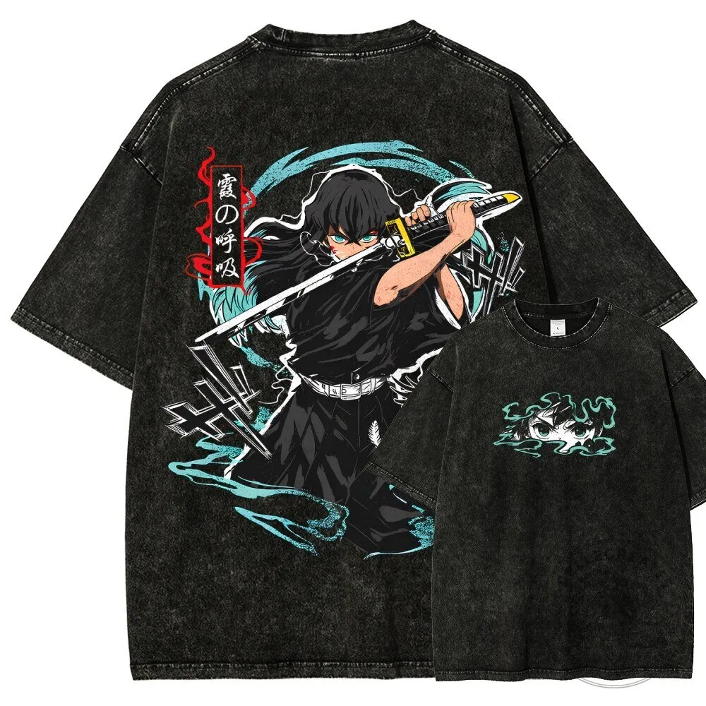 Demon Slayer Shirt Muichiro Tokito Anime Washed Graphic T-Shirt