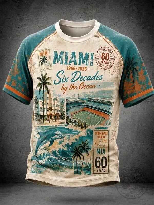Miami Football Fan Tee Six Decades by the Ocean Short Sleeve T-Shirt
