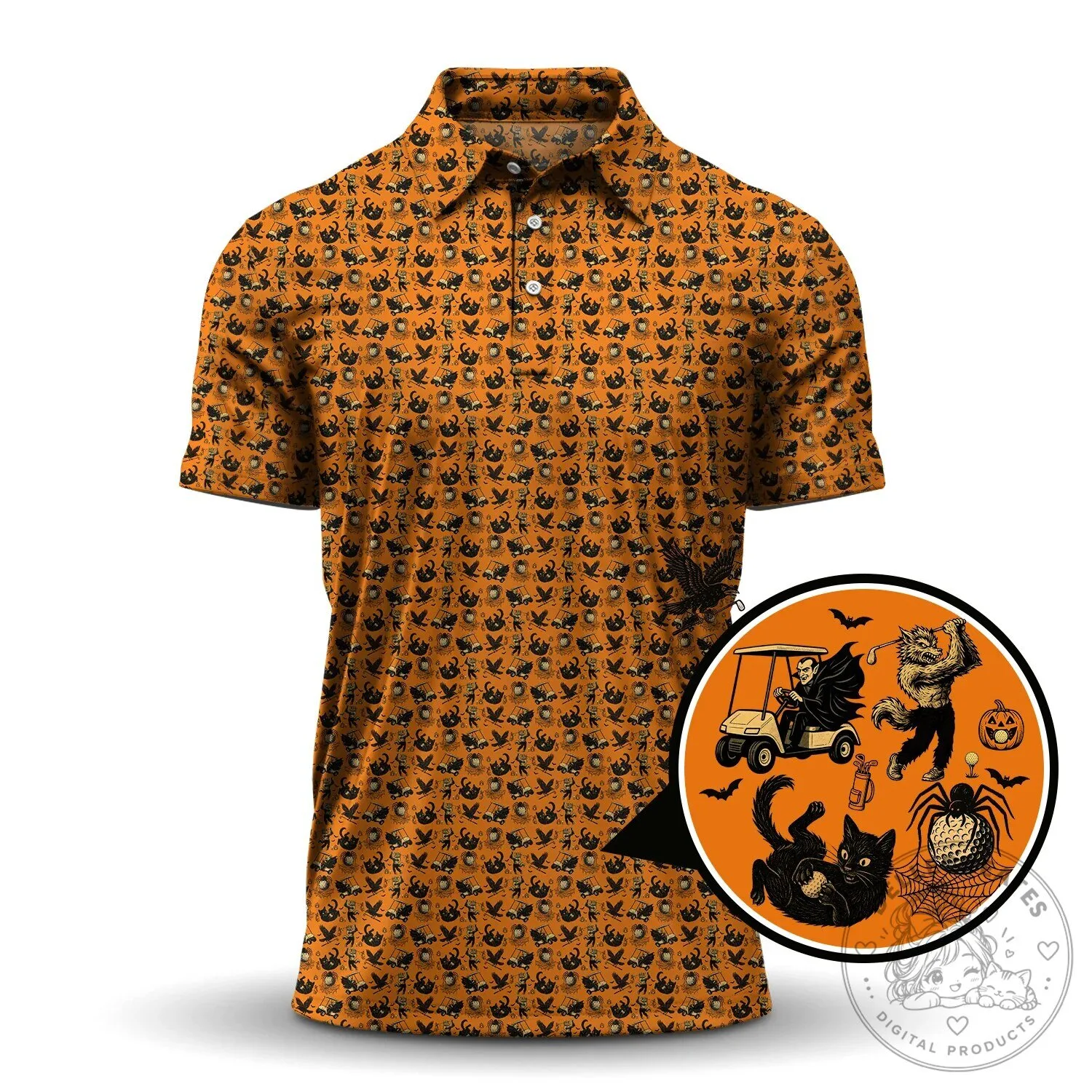 Funny Halloween Golf Polo Shirt, Spooky Pattern Golfer Gift