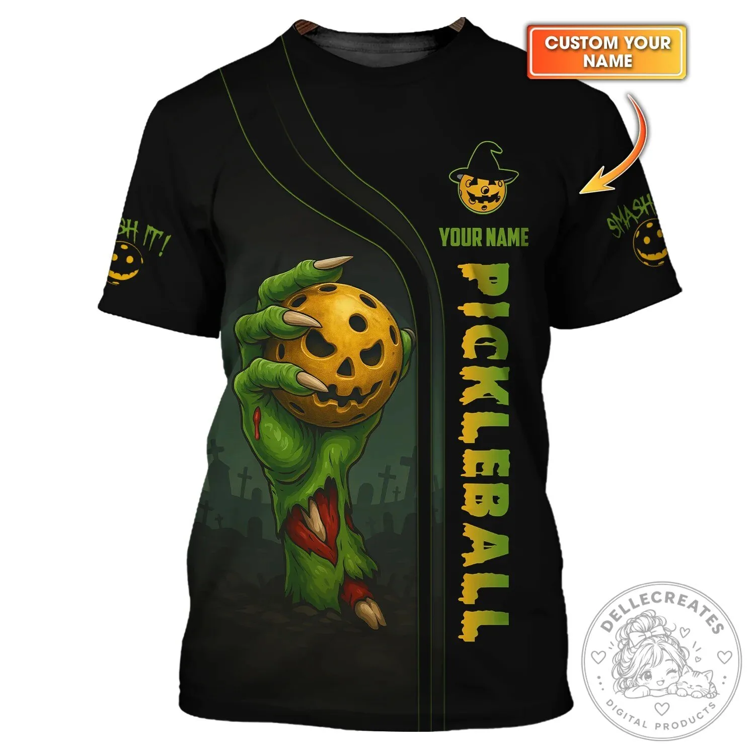 Funny Halloween Pickleball Zombie Hand Smash T-Shirt
