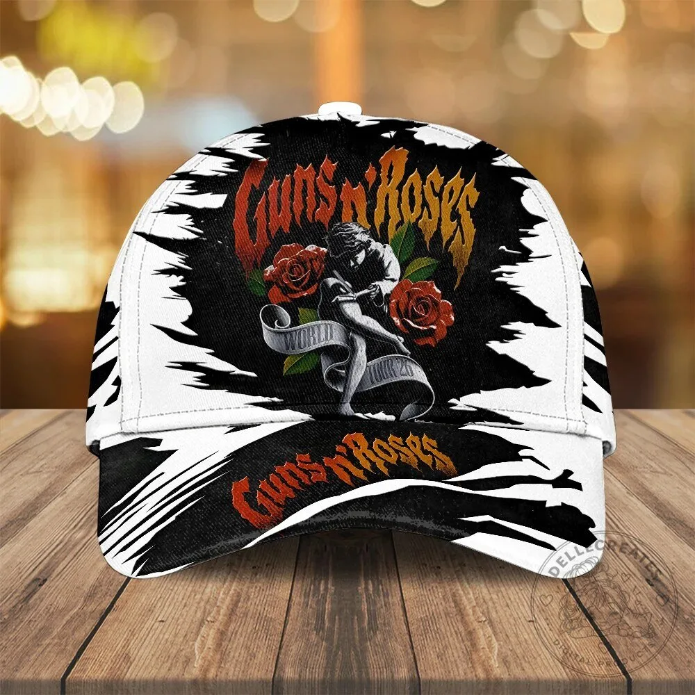 Guns N' Roses Band Logo and Roses Design White and Black Cap Hat