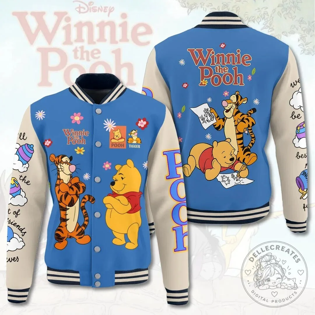 Winnie the Pooh and Tigger Disney Cartoon Character Varsity Jacket