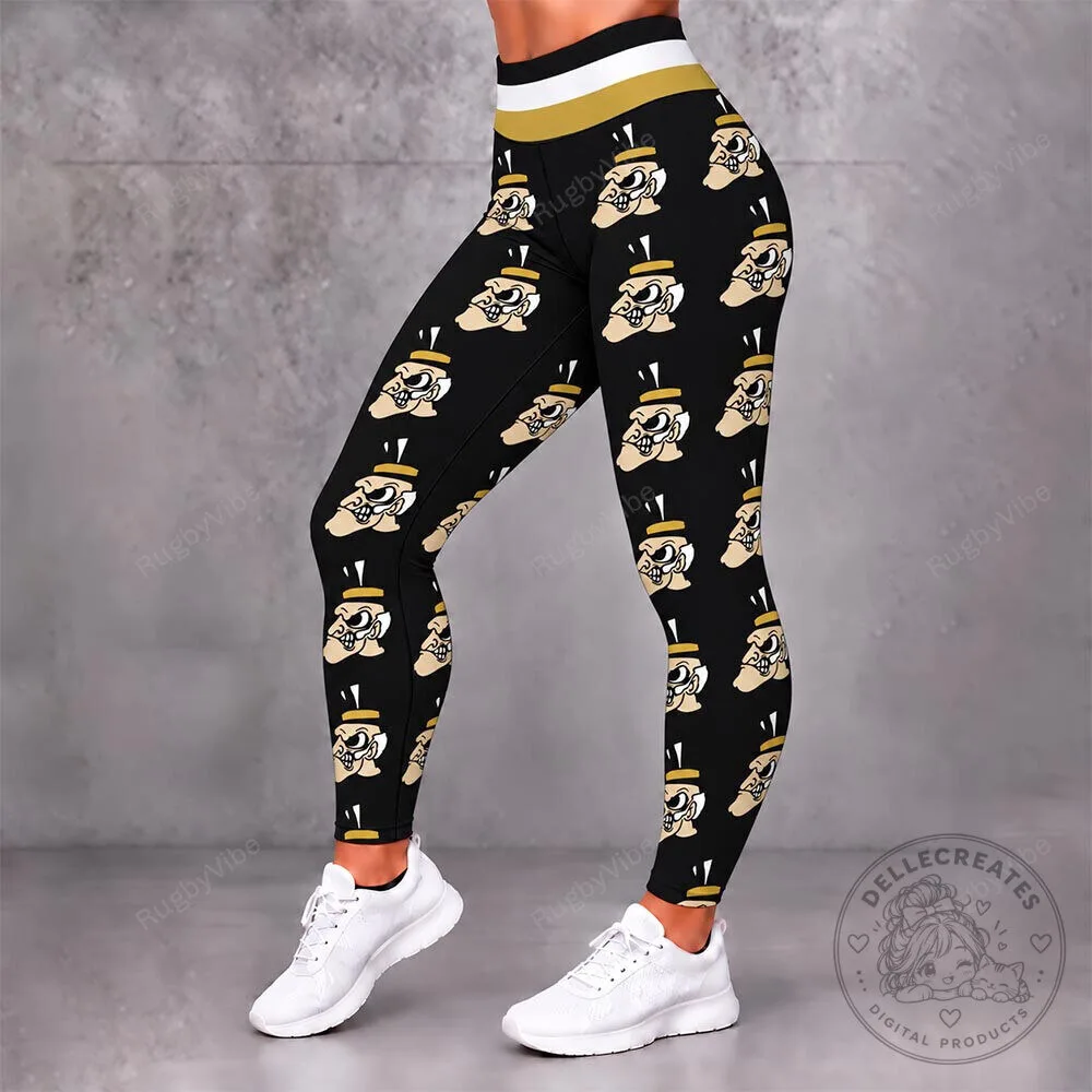 Wake Forest Demon Deacons Skull Pattern Black Women's Leggings
