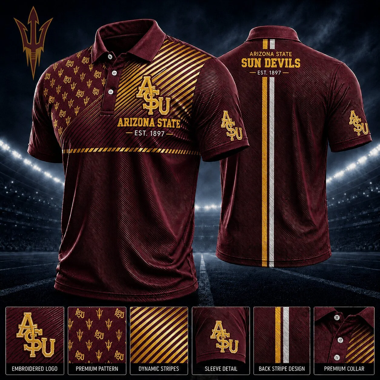 Arizona State Sun Devils Football Polo Shirt for Men