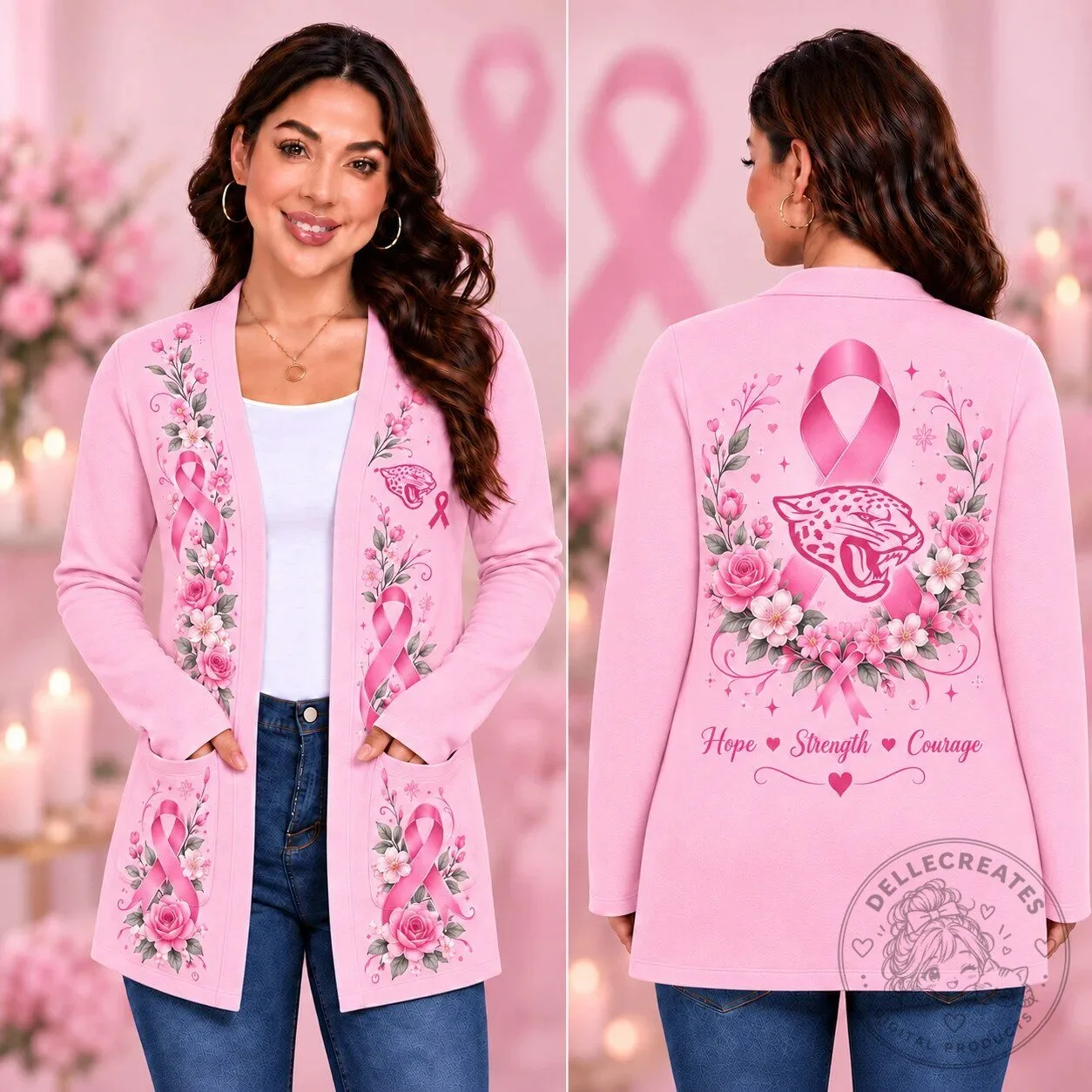 Jacksonville Jaguars Breast Cancer Awareness Pink Floral Cardigan Sweater