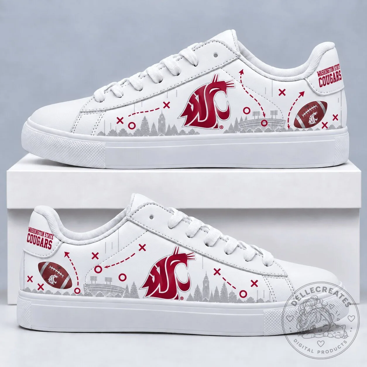 Washington State Cougars Football Team White Low Top Shoes