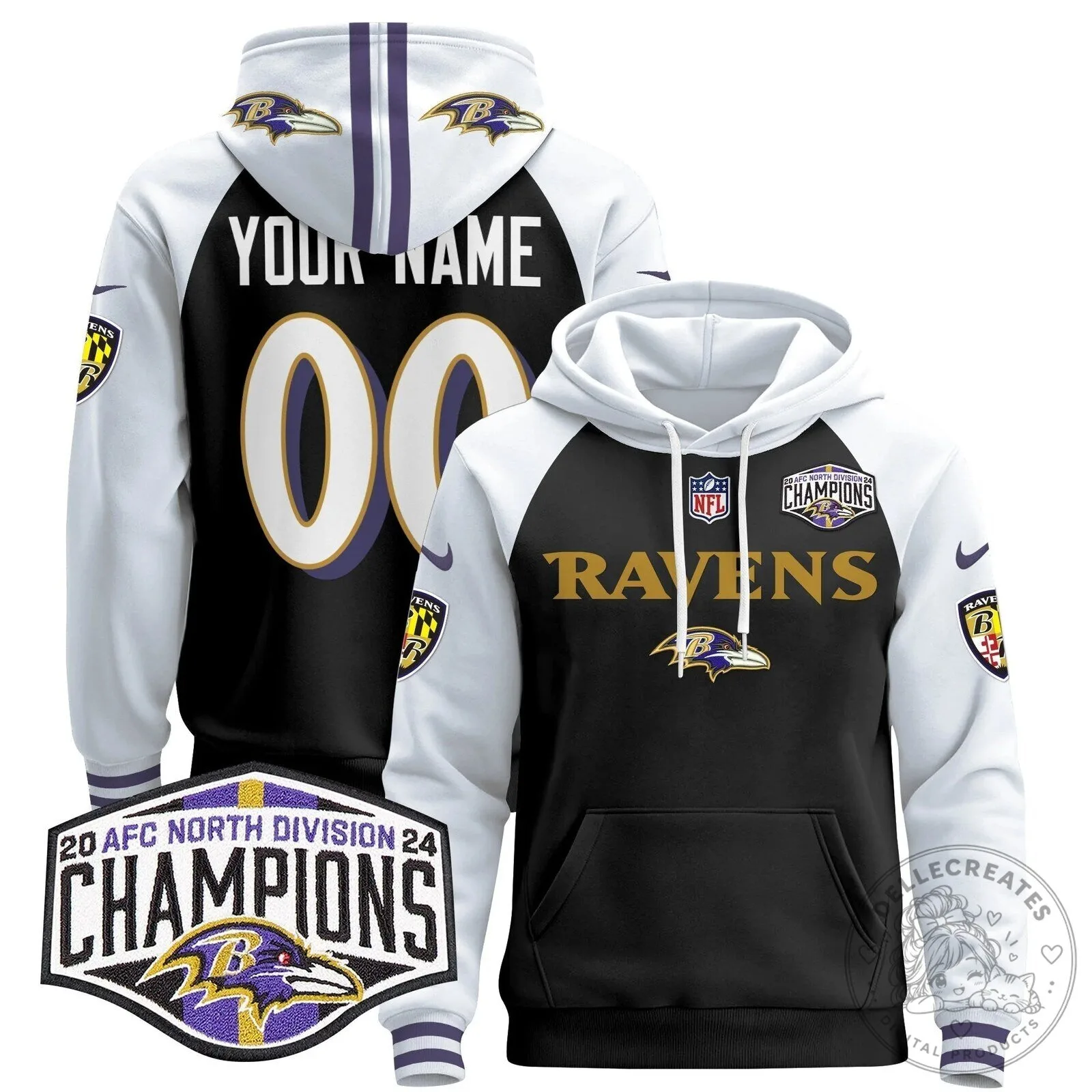 Custom Baltimore Ravens Pullover Hoodie - 2024 AFC North Division Champions Edition 2 Custom Baltimore Ravens Pullover Hoodie - 2024 AFC North Division Champions Edition