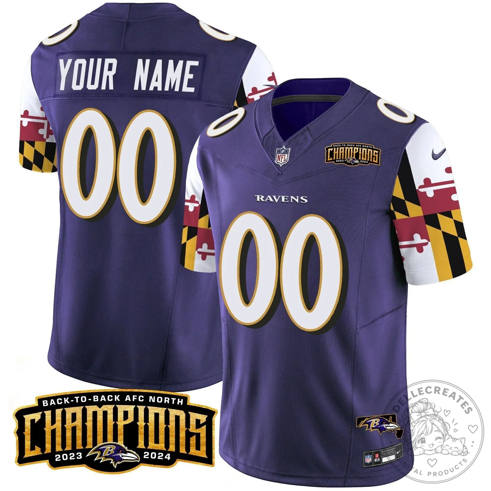Baltimore Ravens Back-to-Back AFC North Champions Custom Football Jersey