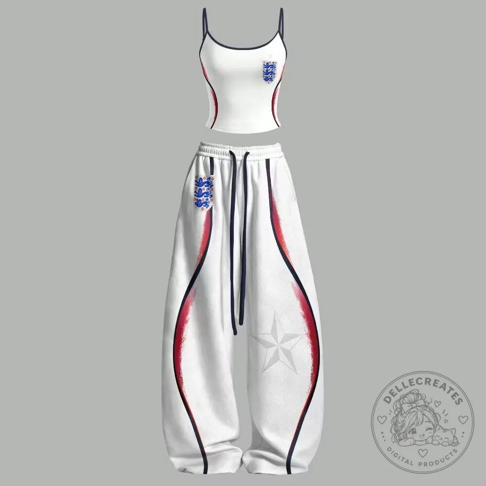 England Football Team Lionesses Two Piece Crop Top and Pants Set