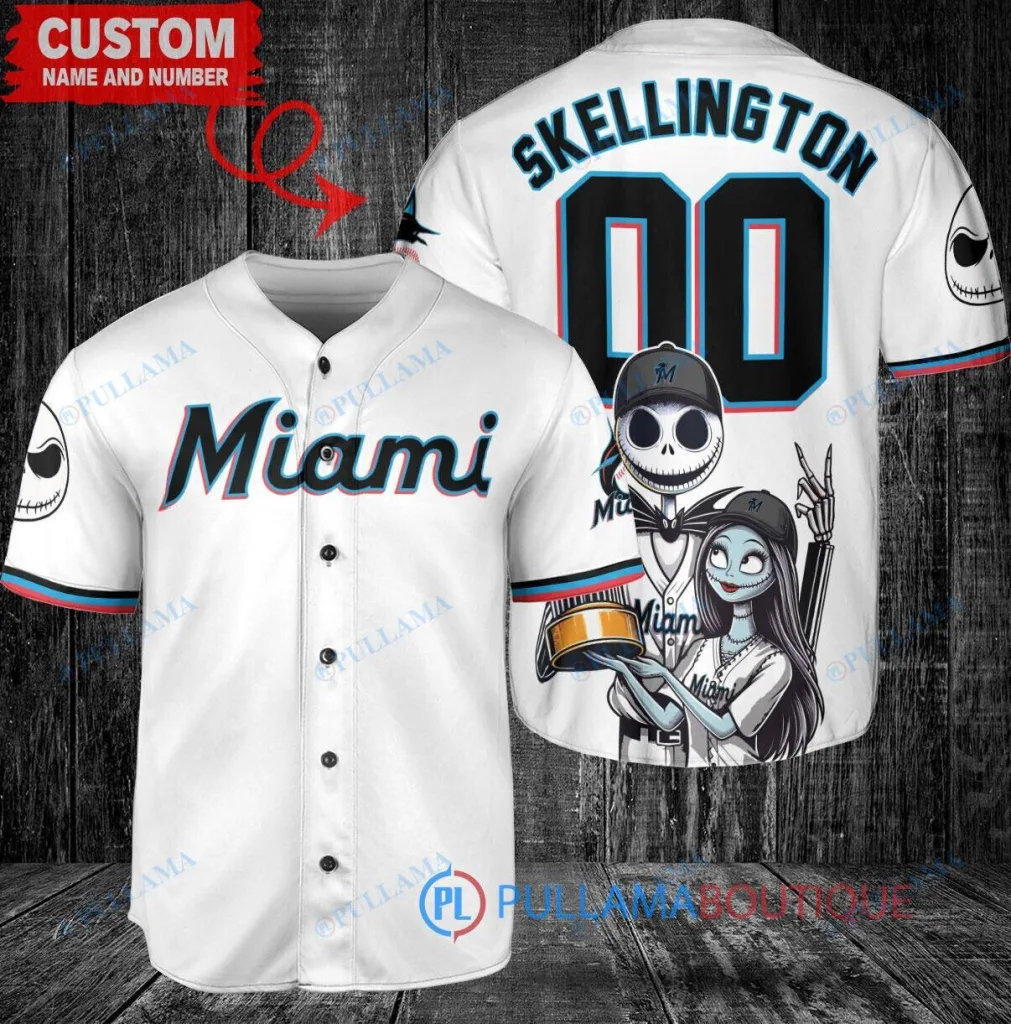 Miami Marlins Baseball Jack Skellington and Sally Nightmare Before Christmas Jersey