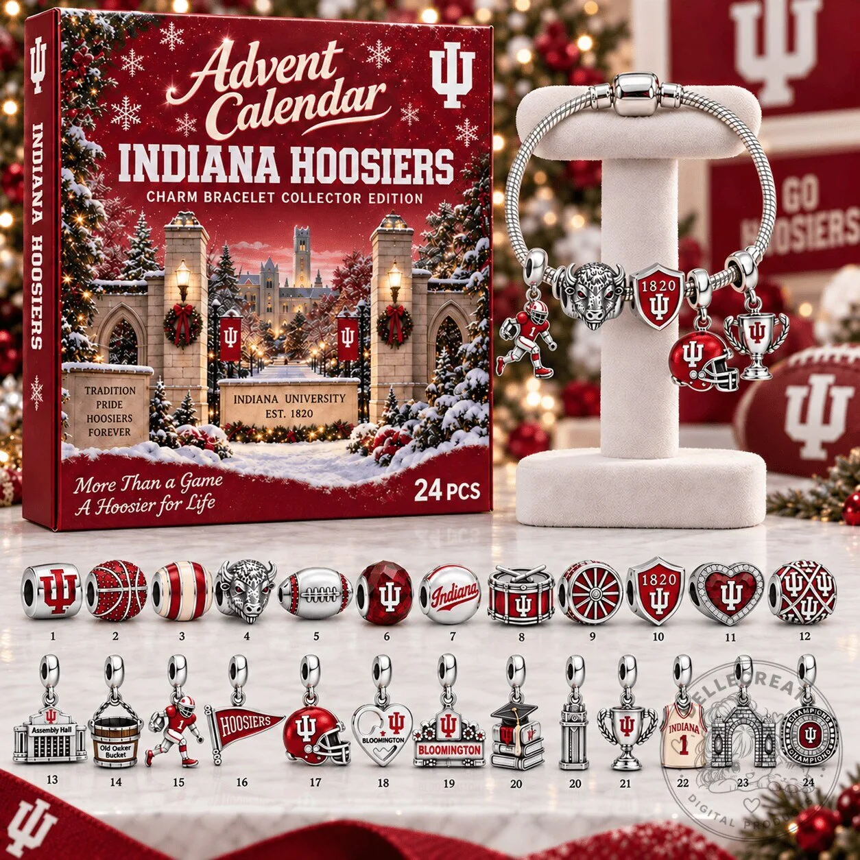 Indiana Hoosiers Advent Calendar Charm Bracelet Set with 24 Charms
