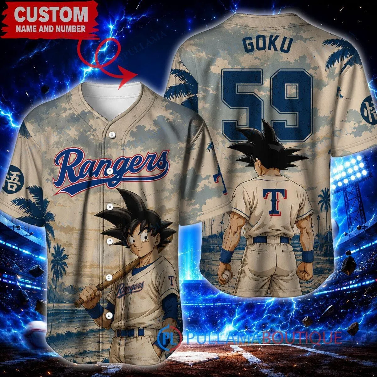 Texas Rangers Baseball Son Goku Dragon Ball Z Custom Baseball Jersey