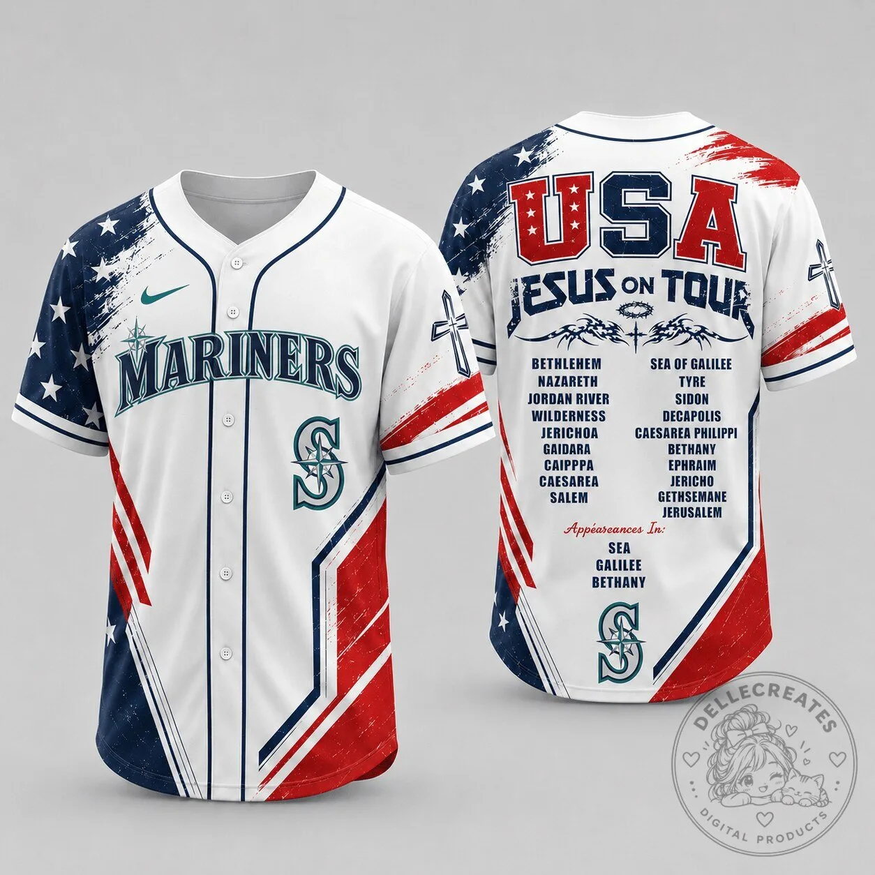 Seattle Mariners Baseball Jesus On Tour Patriotic Baseball Jersey