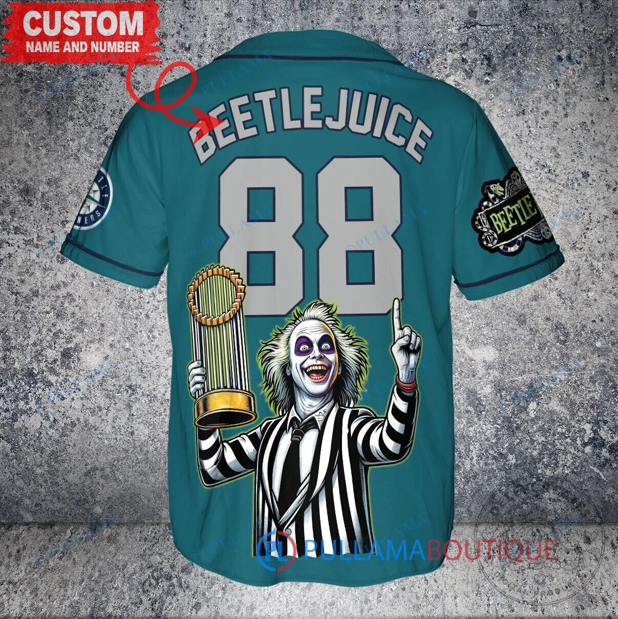 Seattle Mariners Baseball Beetlejuice Halloween World Series Trophy Custom Baseball Jersey