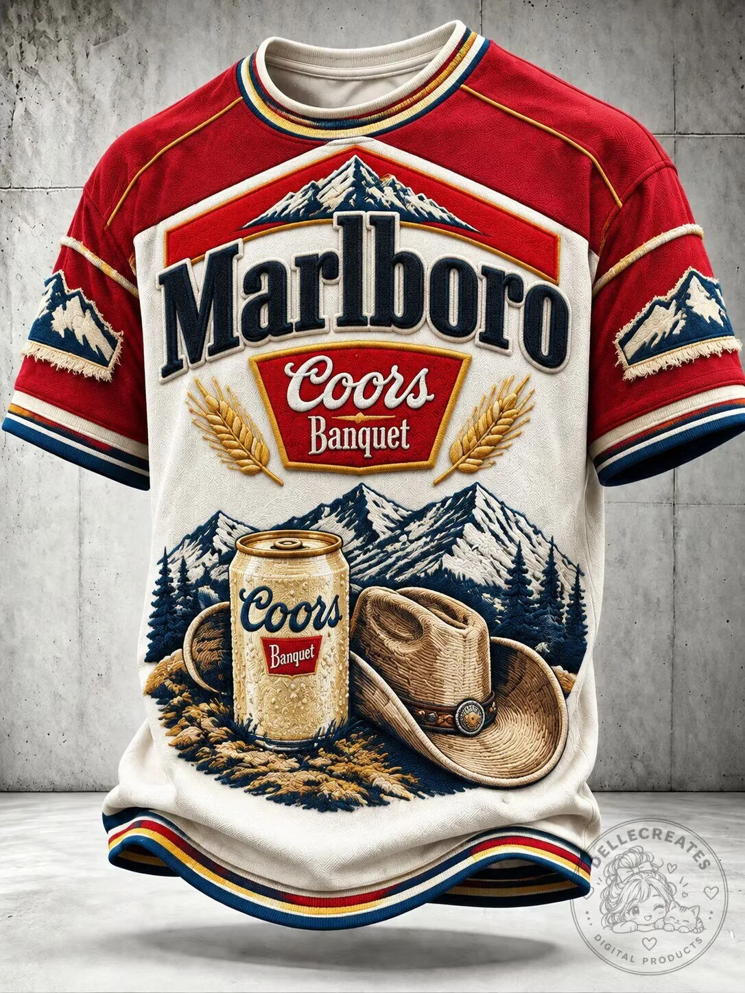 Marlboro Coors Banquet Beer Western Mountain Graphic T-Shirt