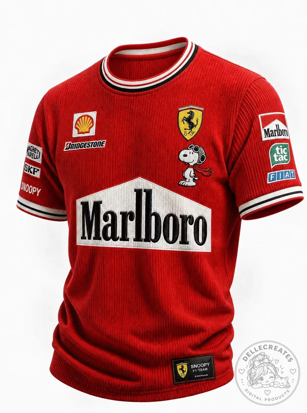 Snoopy Ferrari Formula 1 Team Marlboro Racing Red Corduroy T-Shirt