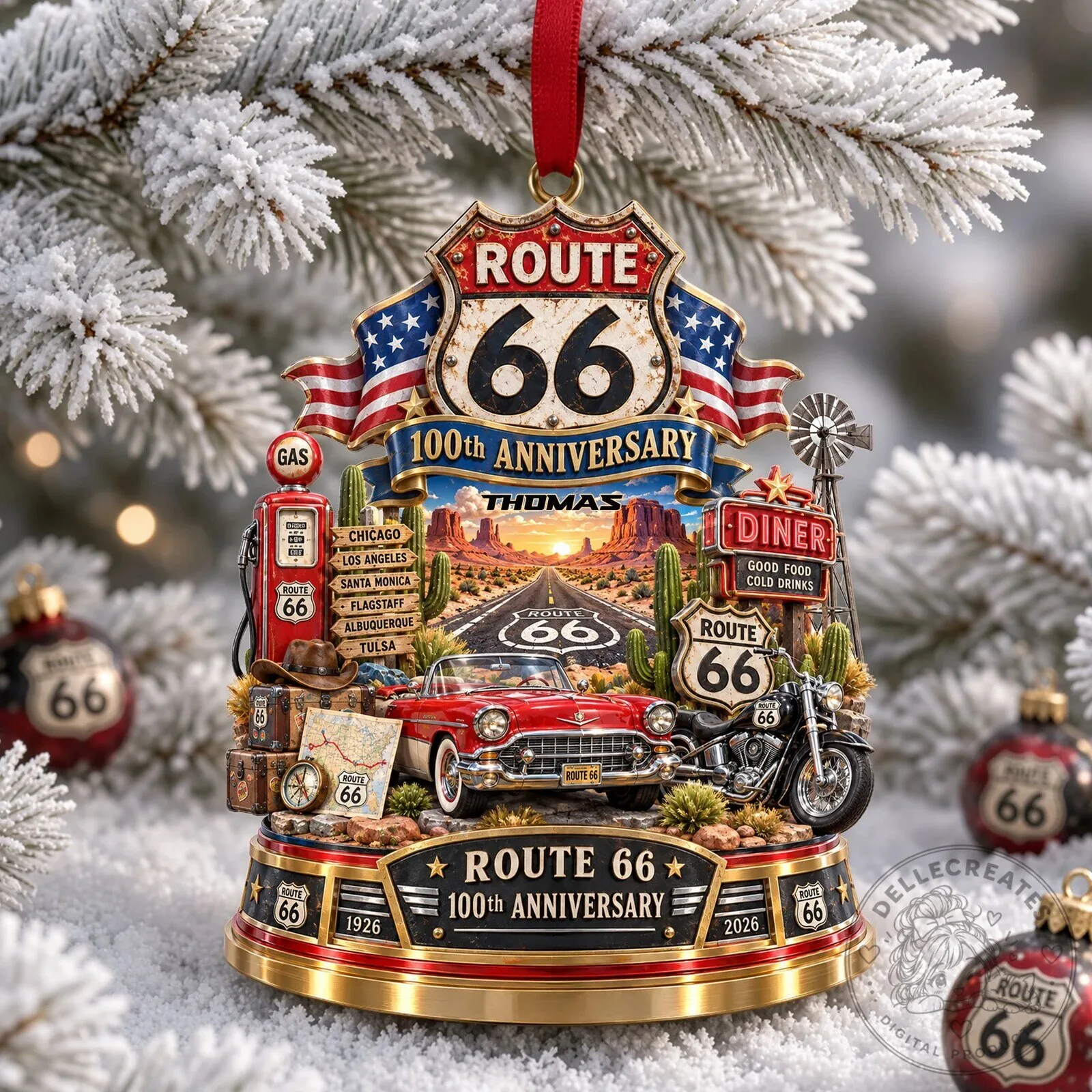 Route 66 100th Anniversary Christmas Ornament Personalized Gift