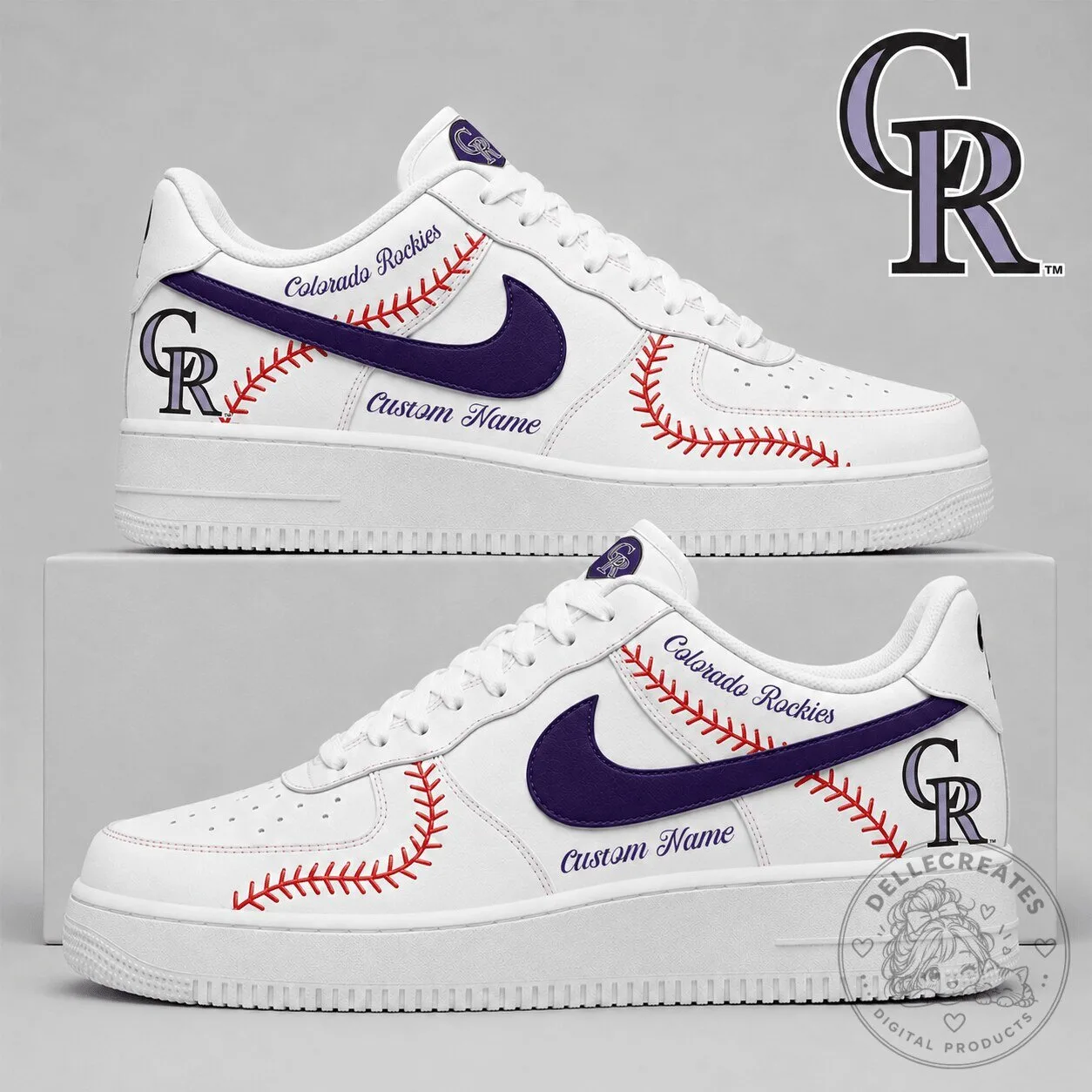 Colorado Rockies Baseball Custom Name White Sneakers