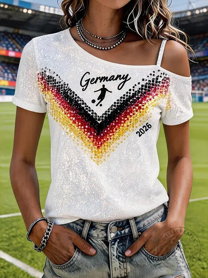 Germany National Football Team Sequin Off Shoulder T-Shirt
