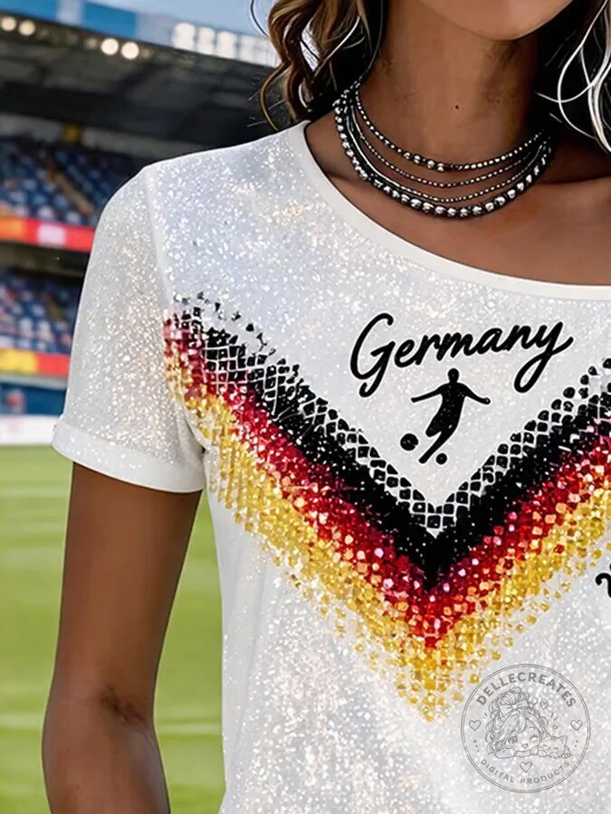 Germany National Football Team Sequin Off Shoulder T-Shirt 7 Germany National Football Team Sequin Off Shoulder T-Shirt