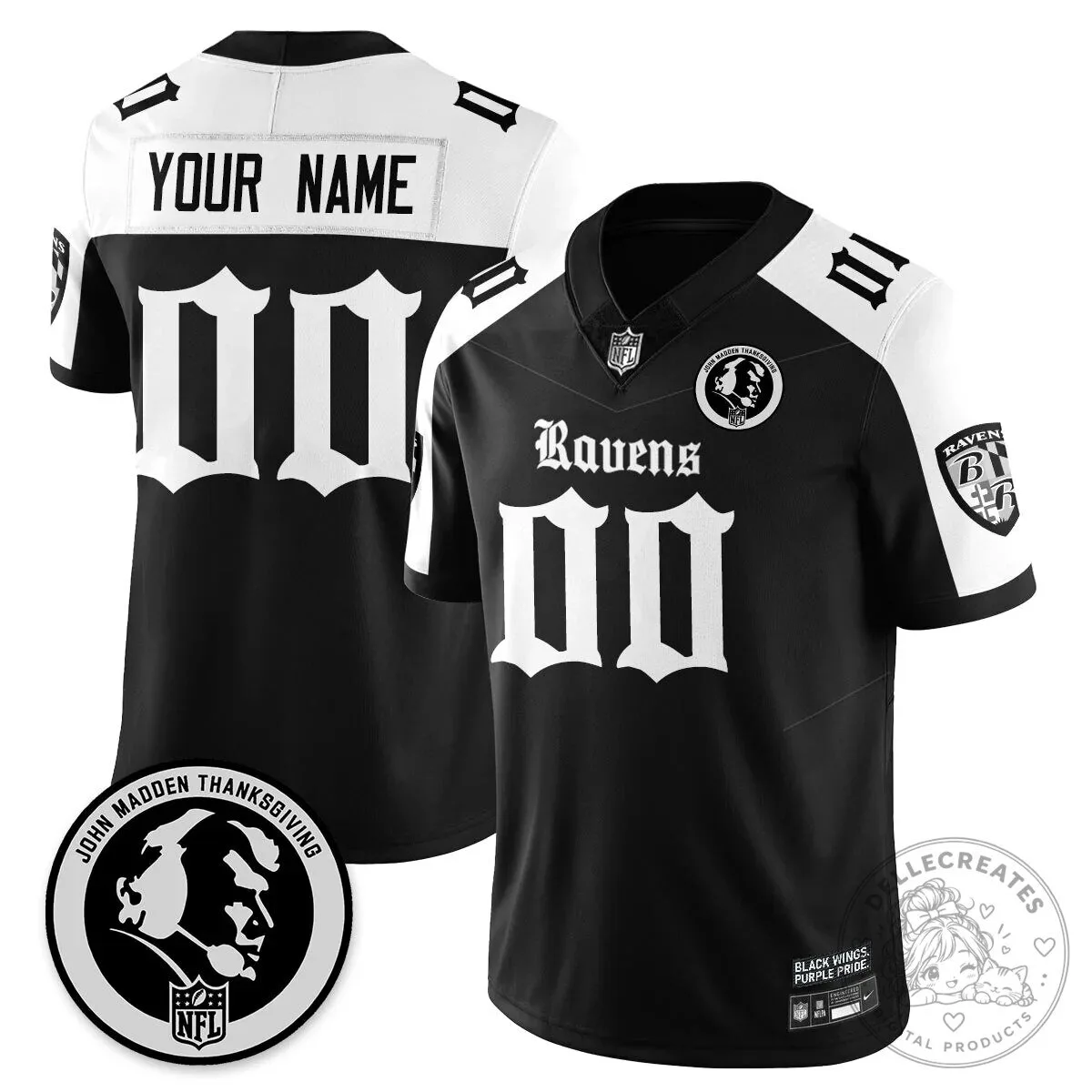 John Madden Thanksgiving Baltimore Ravens Custom Football Jersey