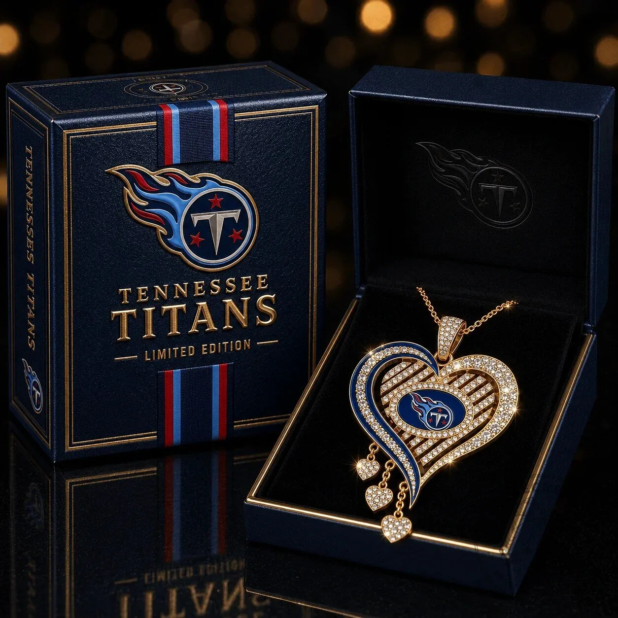 Tennessee Titans NFL Football Heart Pendant Necklace with Diamonds