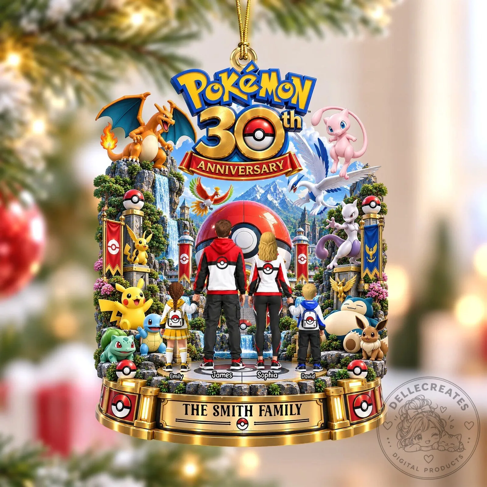Pokemon 30th Anniversary Personalized Family Christmas Tree Ornament