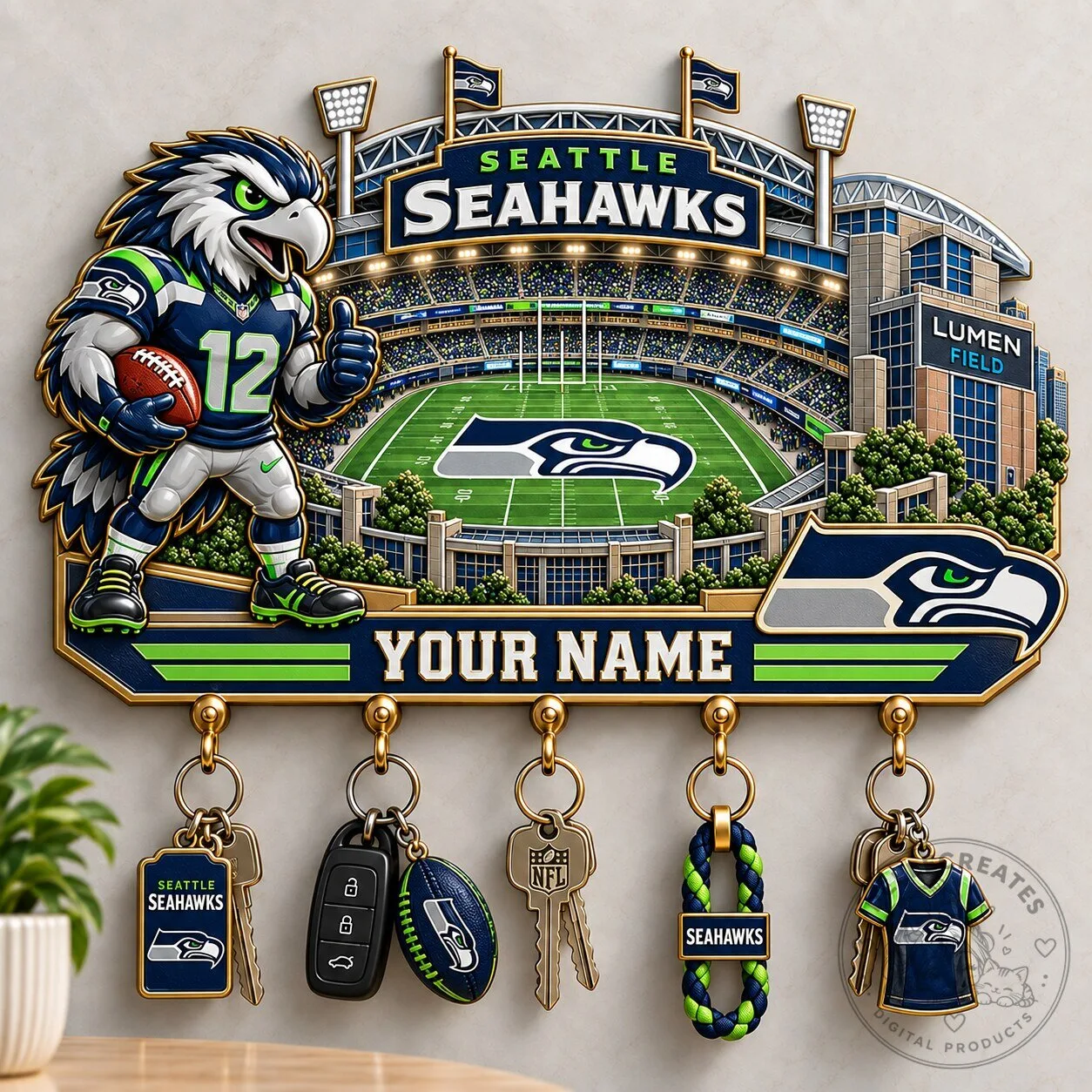 Seattle Seahawks NFL Football Stadium Custom Name Wall Key Holder