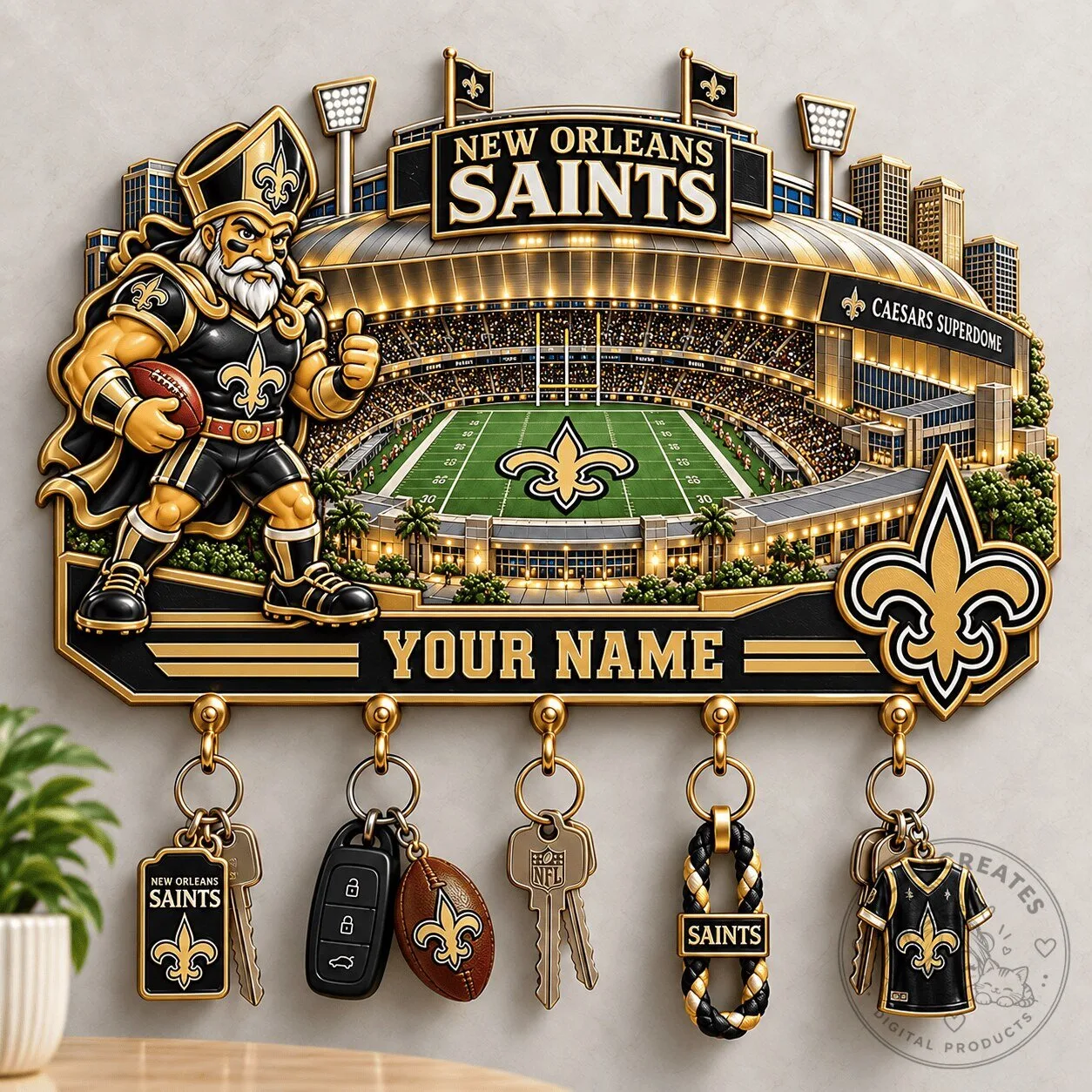 New Orleans Saints Football Stadium Custom Name Wall Key Holder