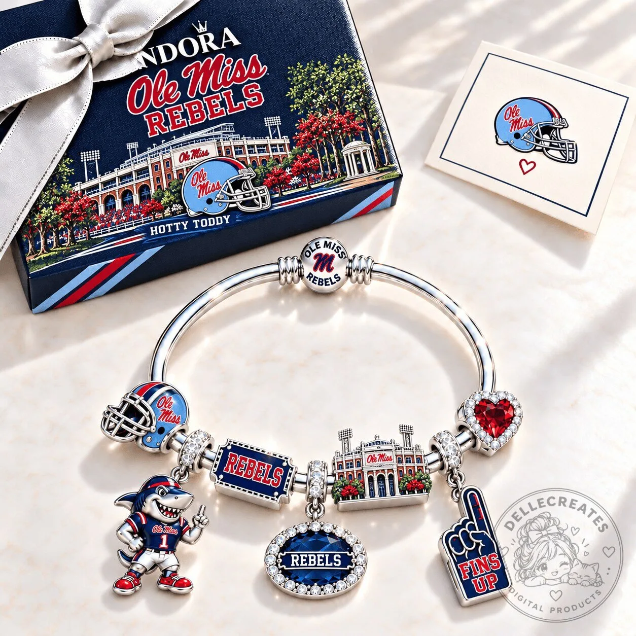 Ole Miss Rebels Football Team Silver Charm Bracelet Set