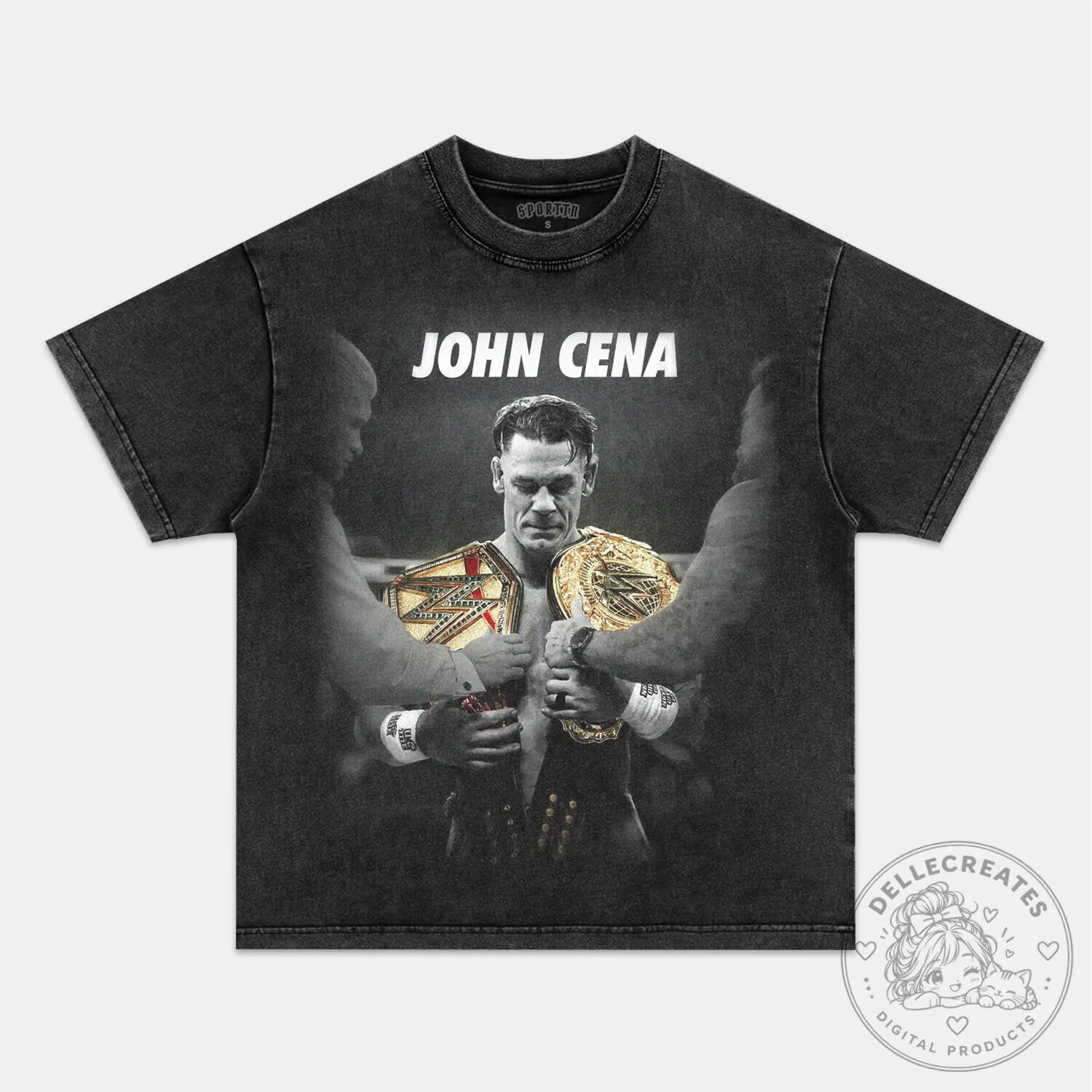 John Cena WWE Champion Distressed Black Graphic T-Shirt
