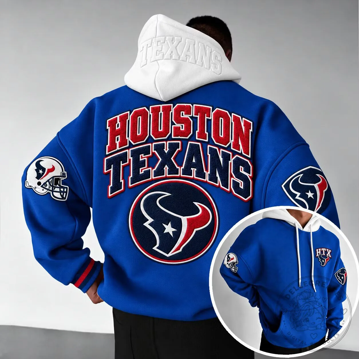 Houston Texans NFL Football Team Logo Blue and Red Varsity Hoodie