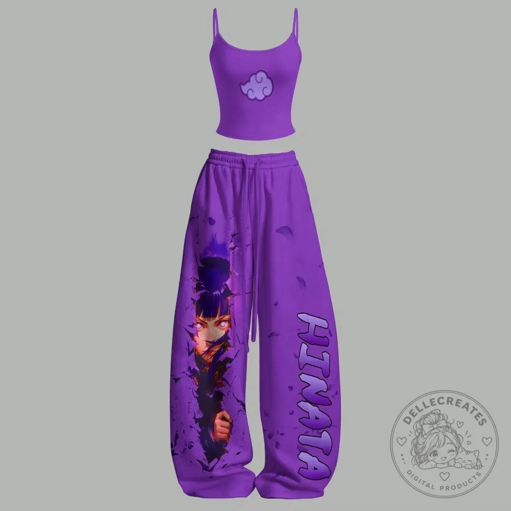 Naruto Hinata Hyuga Anime Character Purple Camisole and Sweatpants Set