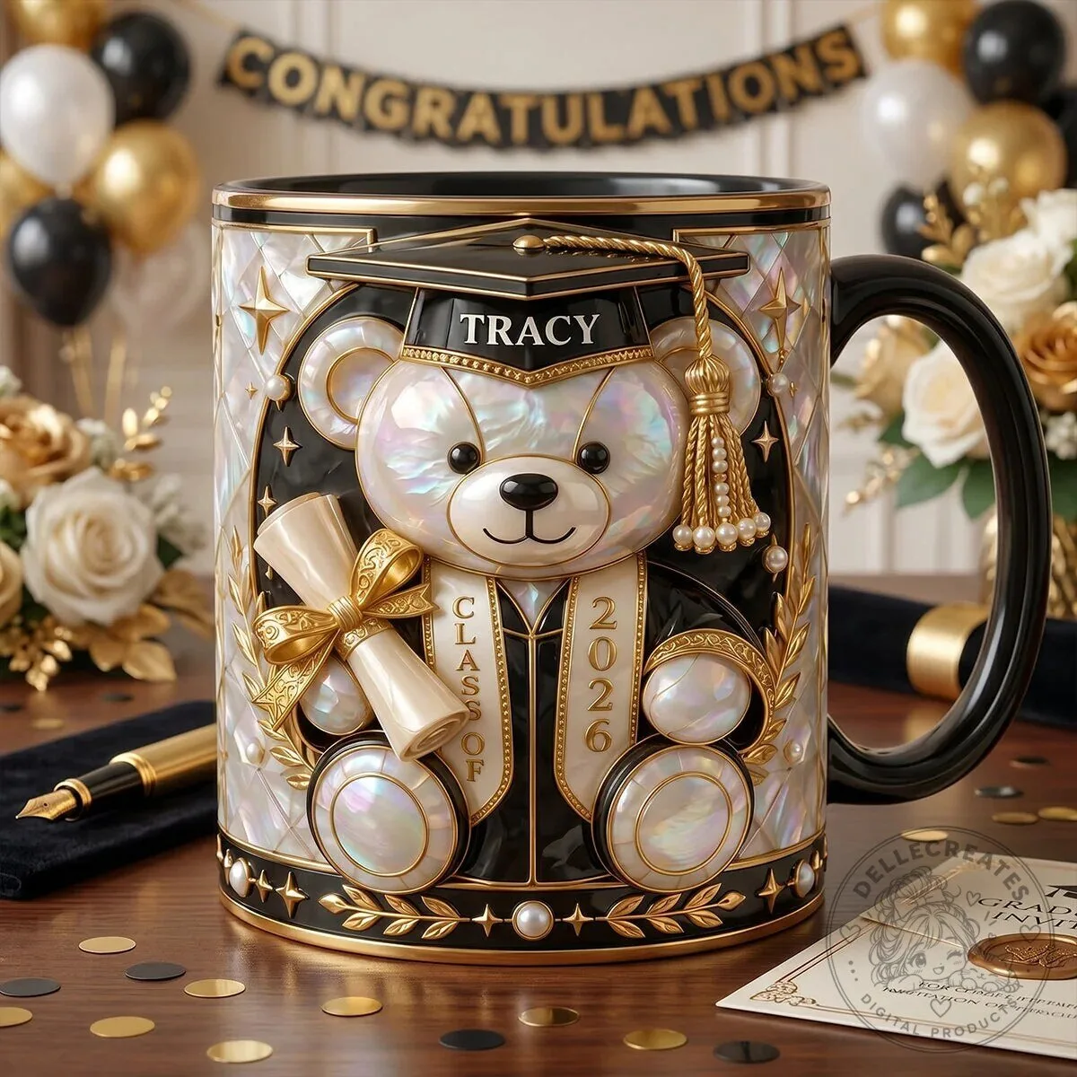Personalized Graduation Class of 2026 Teddy Bear Accent Coffee Mug