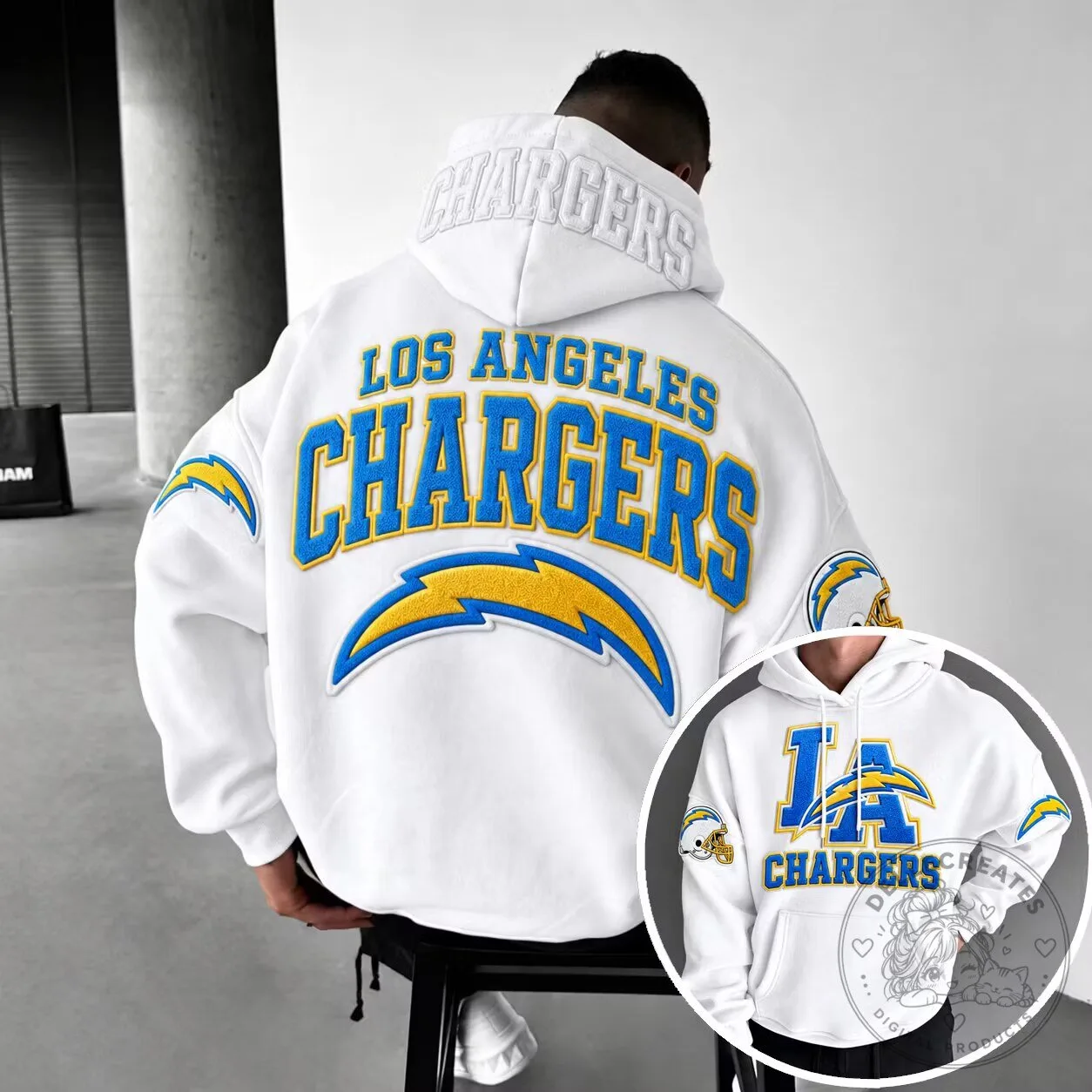 White Hoodie featuring the Los Angeles Chargers Football Team Logo