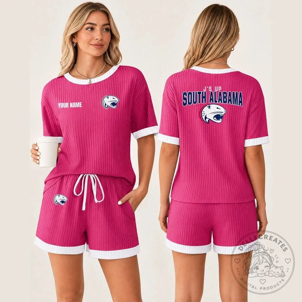 South Alabama Jaguars Women's Ribbed Short Sleeve Pajamas Set