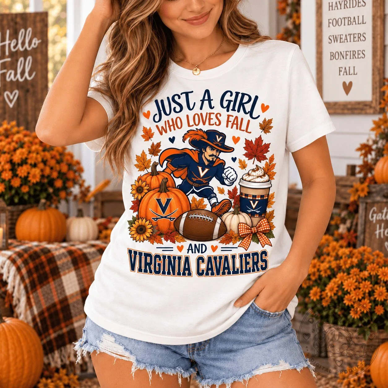 Virginia Cavaliers NCAA Football Fall Season T-Shirt for Women
