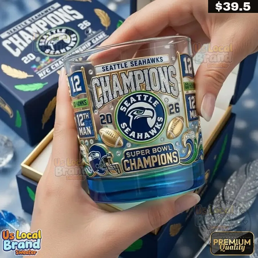 Seattle Seahawks Super Bowl Champions 2026 Football Whiskey Glass