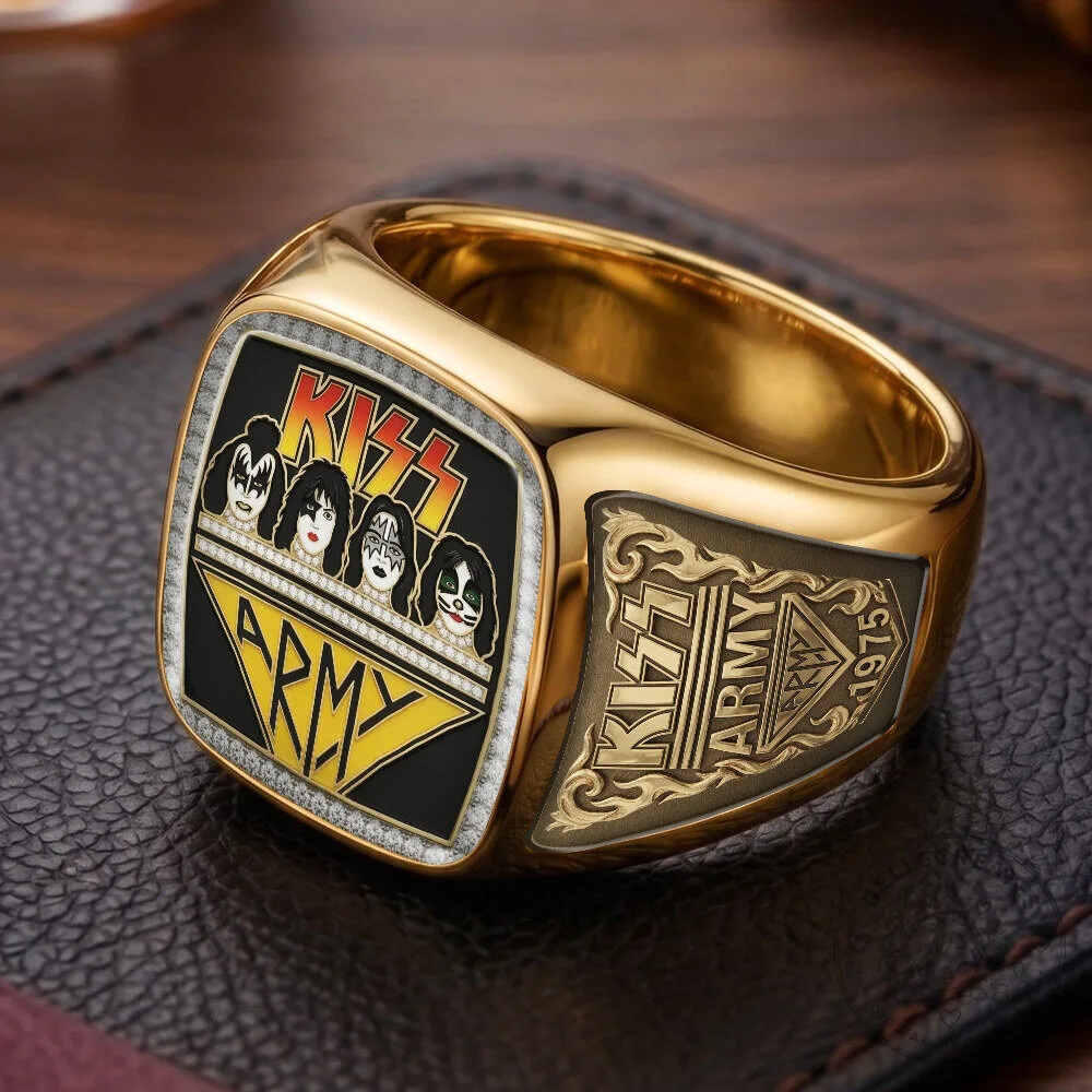 KISS Band Army Logo Gold Plated Diamond Embellished Collectible Ring 11 KISS Band Army Logo Gold Plated Diamond Embellished Collectible Ring