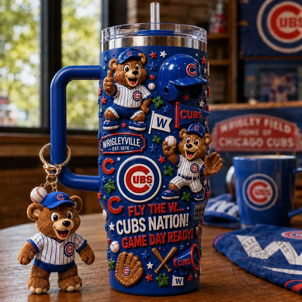 Chicago Cubs Baseball Team Fan Art 40oz Stainless Steel Tumbler with Handle
