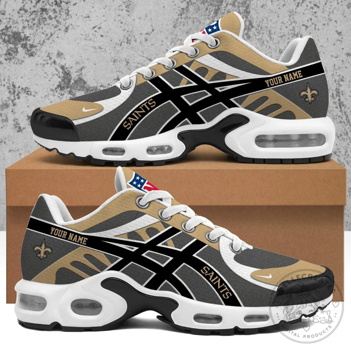 New Orleans Saints Personalized Gold Black Team Logo Sneakers