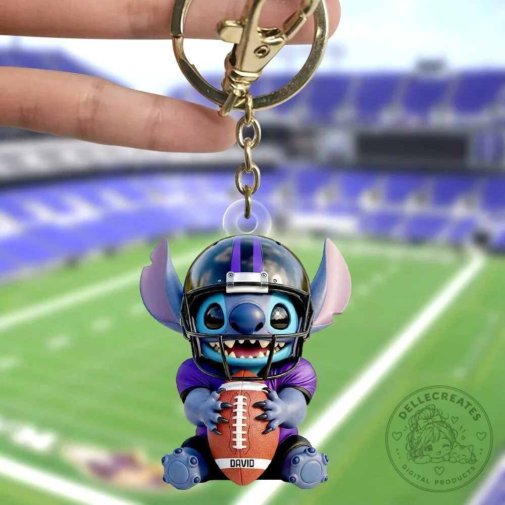 Personalized Stitch Football Player Keychain