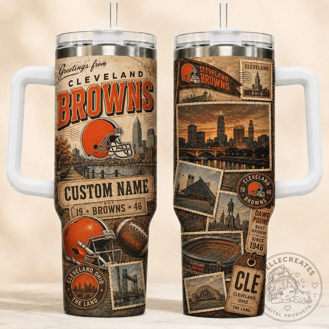 Cleveland Browns Football Personalized Stainless Steel Tumbler