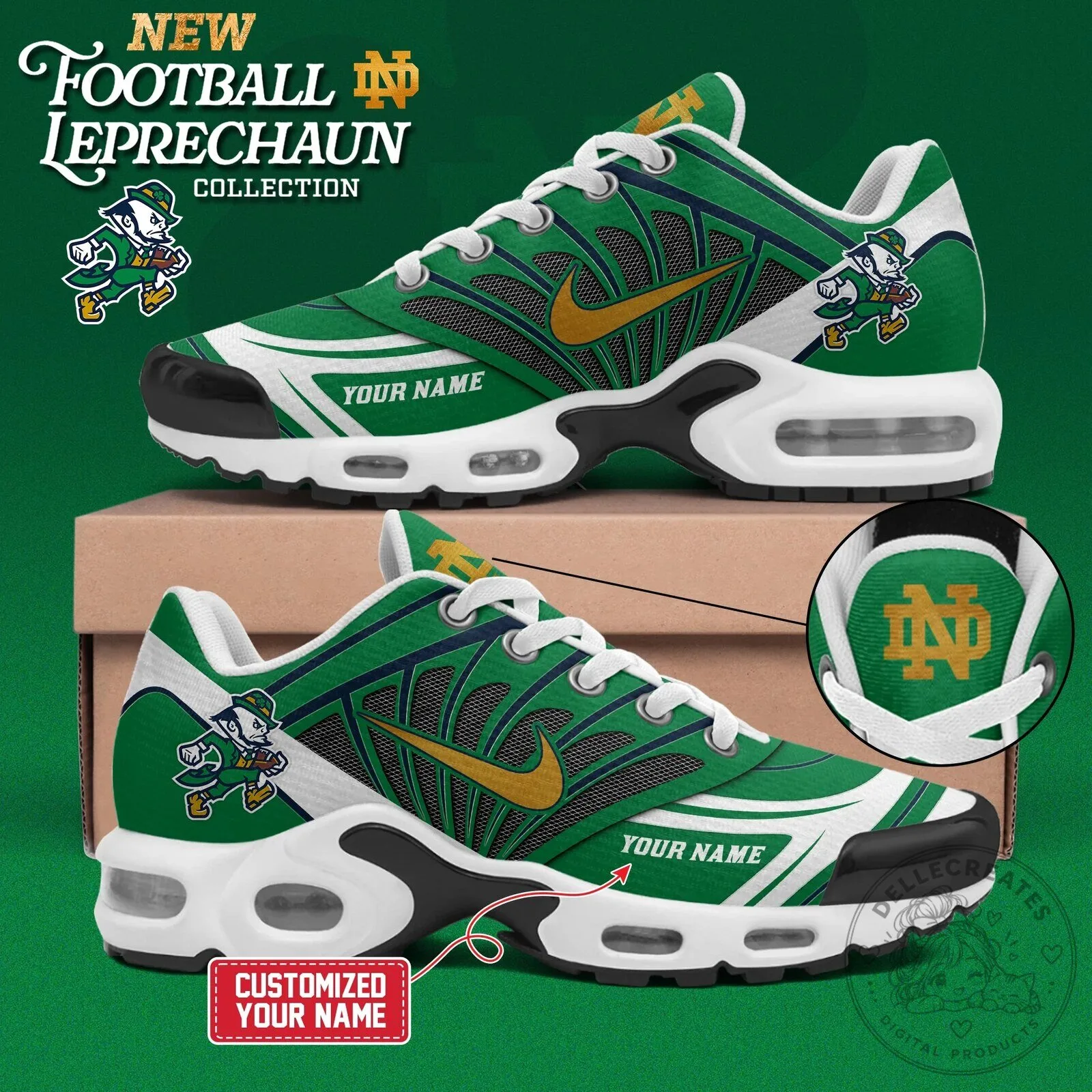 Notre Dame Football Fighting Irish Leprechaun Custom Name Shoes